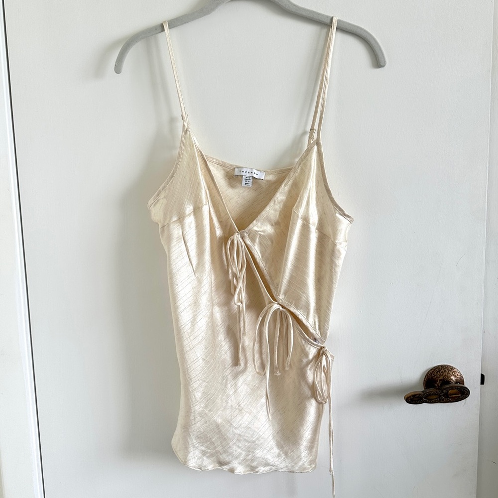 Cream Topshop cami blouse tie front top size 12